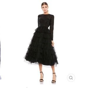 Mac Duggal Long Sleeve Ruffle Tiered Midi Dress Size 4